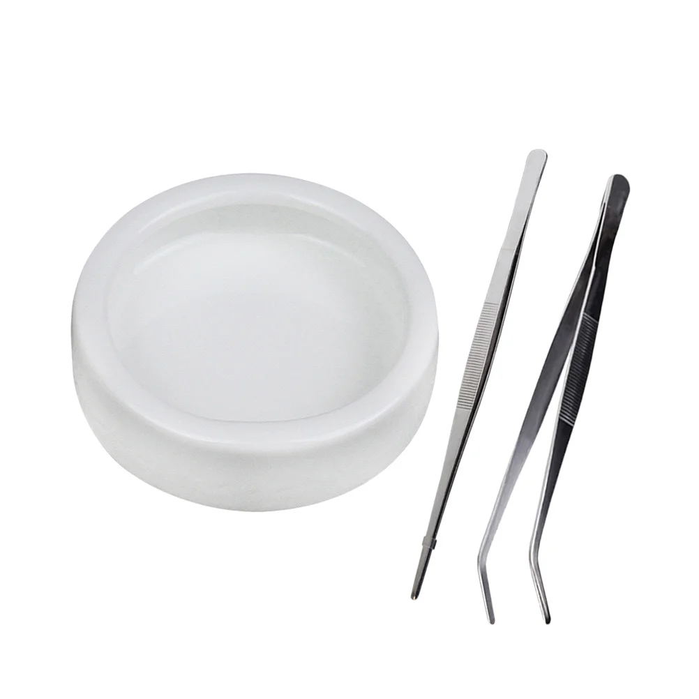 

3Pcs Reptile Food Feeder Ceramic Feeding Bowl Stainless Steel Tweezers Small Reptile Food Dish Supplies Tortoise Lizard Frog