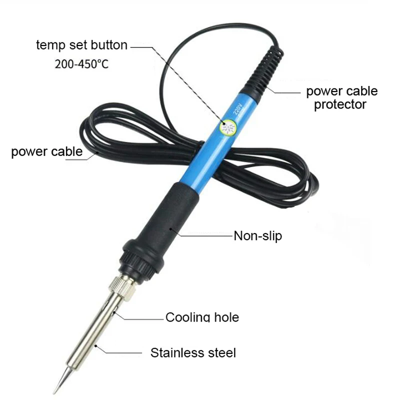 Blue 60W Adjustable Temperature Electric Soldering Iron Portable Welding Solder Station Heat Pencil