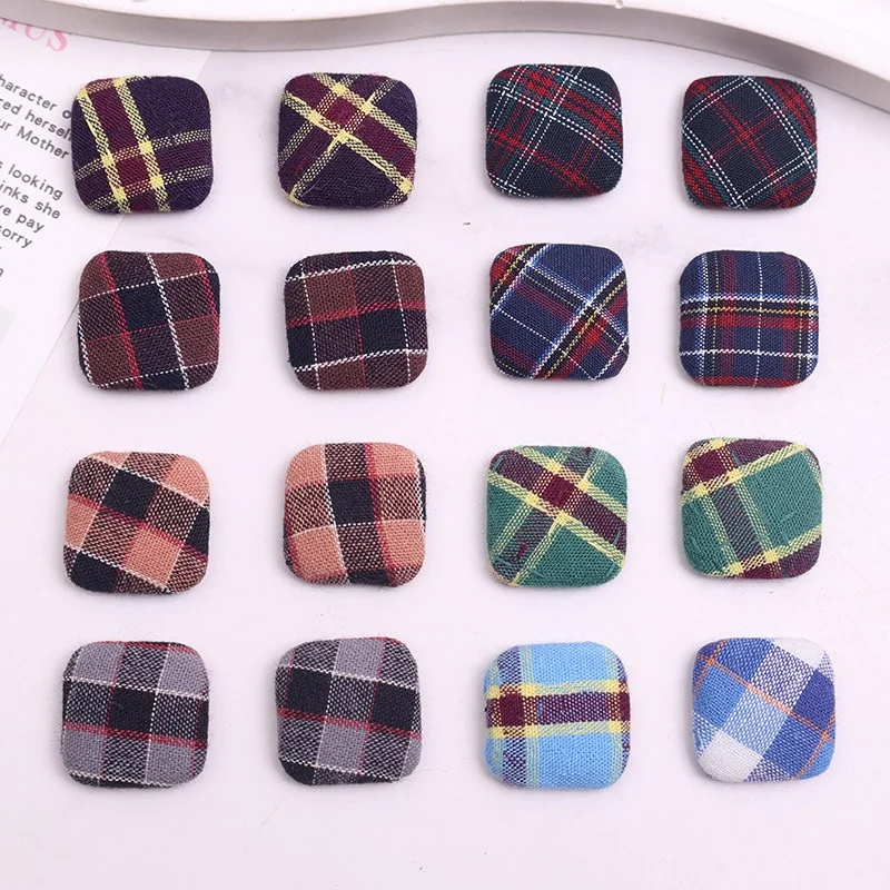 Newest 100pcs/lot 16mm color pattern print fabric geometry square shape cabochon diy jewelry garment hair accessory