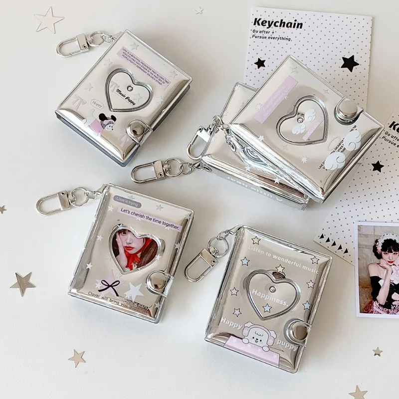 Ins Style Heart Cutout Photo Album Keychain, Mini Backpack Pendant ID Card Holder for Fans, Small Card Album