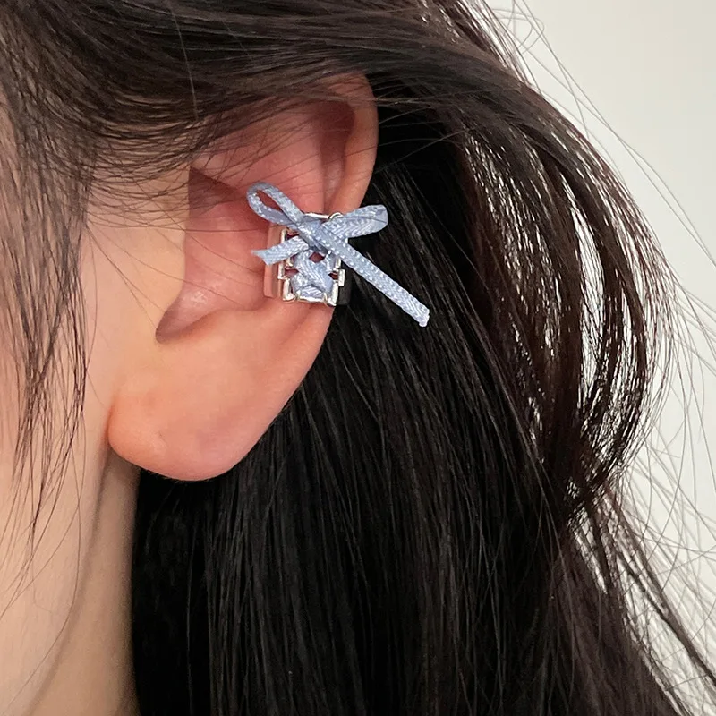 Ribbon Bow Ear Clip Without Ear Hole Earrings, Niche And Unique Design, Ear Bone Clip For Women