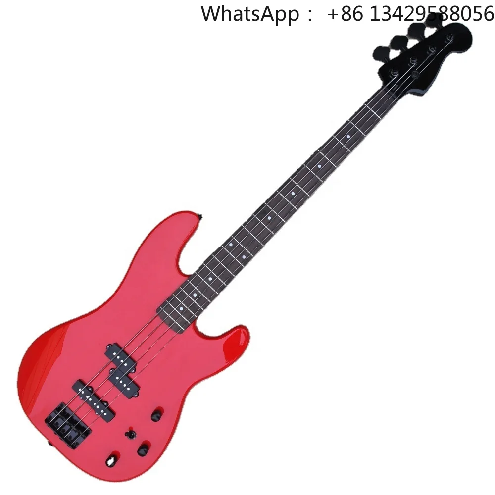 Flyoung Basswood Solid Body Electric Bass Red 4 Strings Electric Bass Guitar Rosewood Fretboard Bass