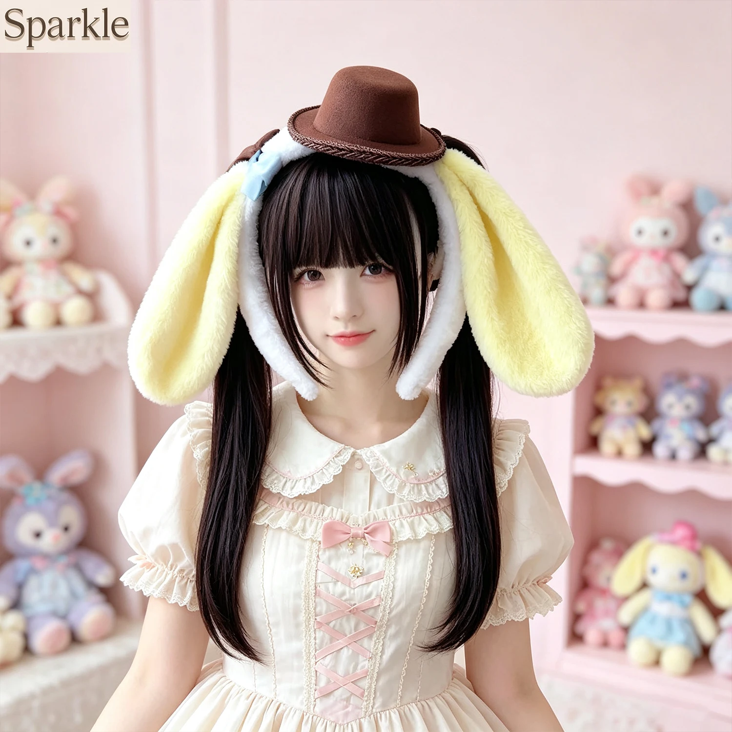 Fluffy Long Plush Anime Cosplay Rabbit Ear Hairband Satin Bow Mini Hat Bunny Head Accessory for All Ages