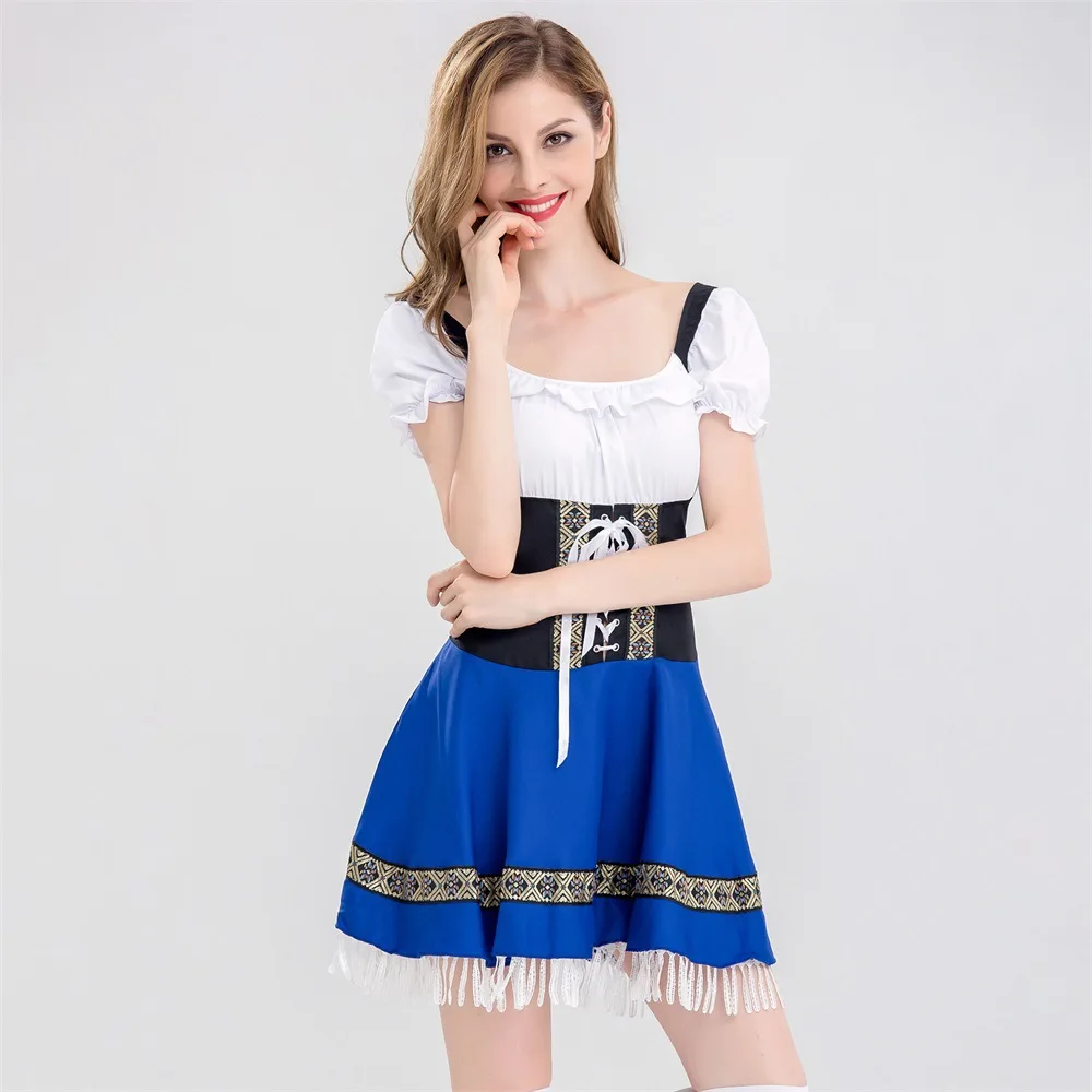 German traditional clothing, Oktoberfest plaid shirt, women's solid color Munich festival costume, ball - view 3