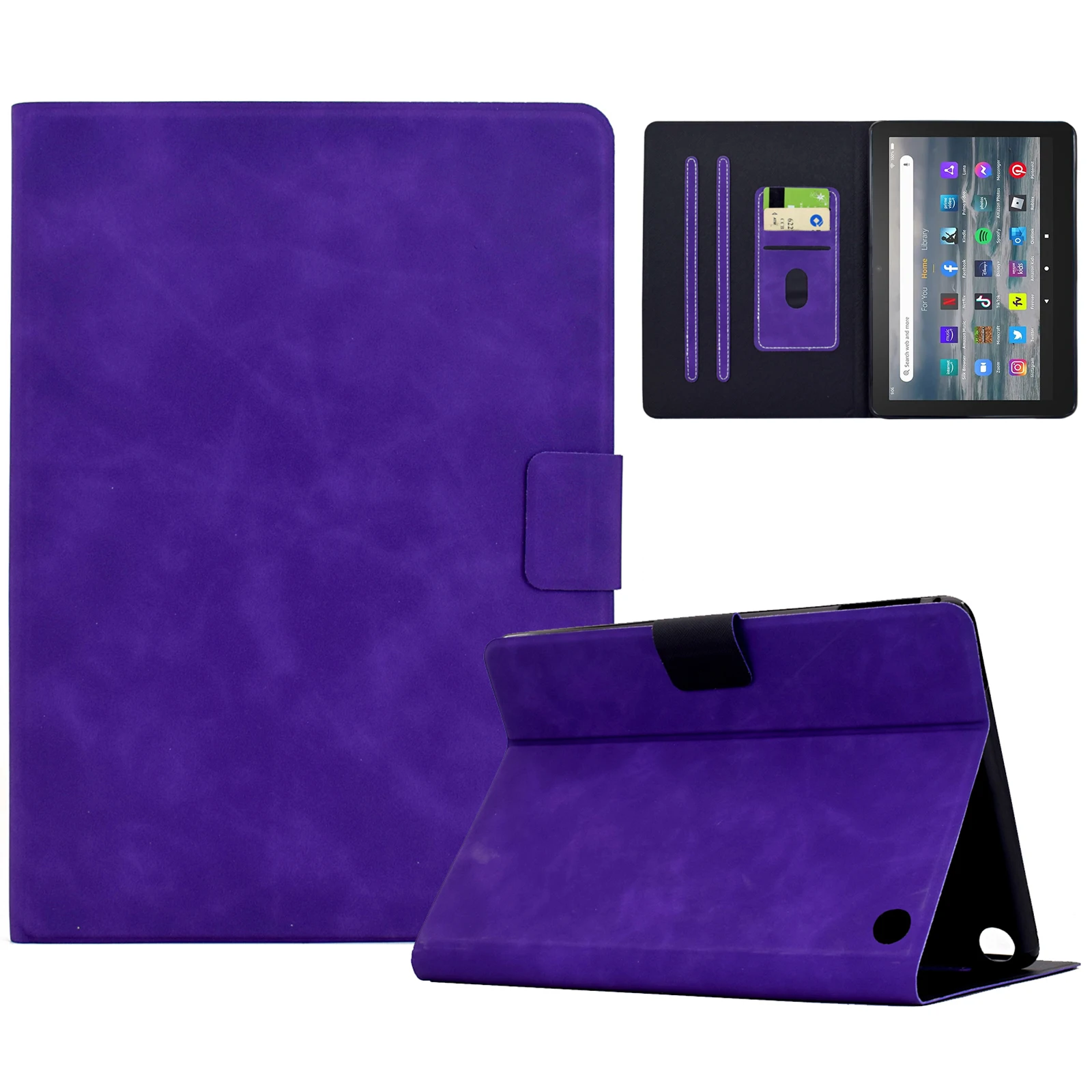 

Для Amazon Fire 7 (2022) Чехол для планшета из искусственной кожи с отделениями для карт - фиолетовый