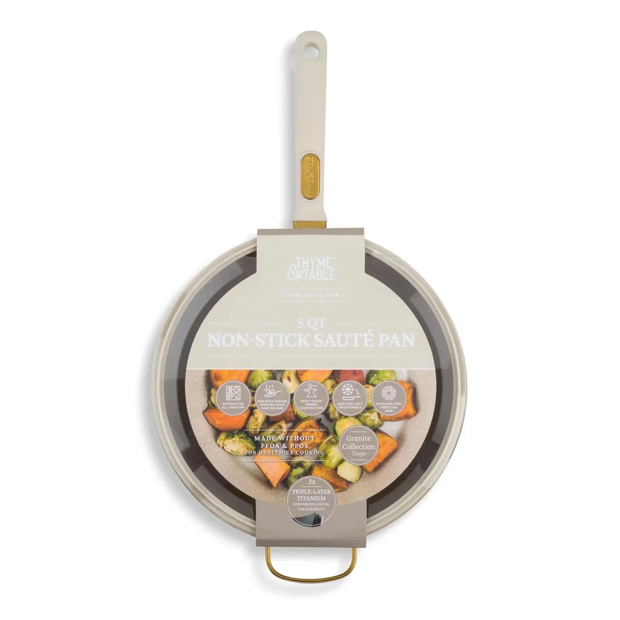 

5QT Taupe & Gold Non-Stick Sauté Pan, Granite Collection for Searing, Frying & Simmering, Oven & Dishwasher Safe