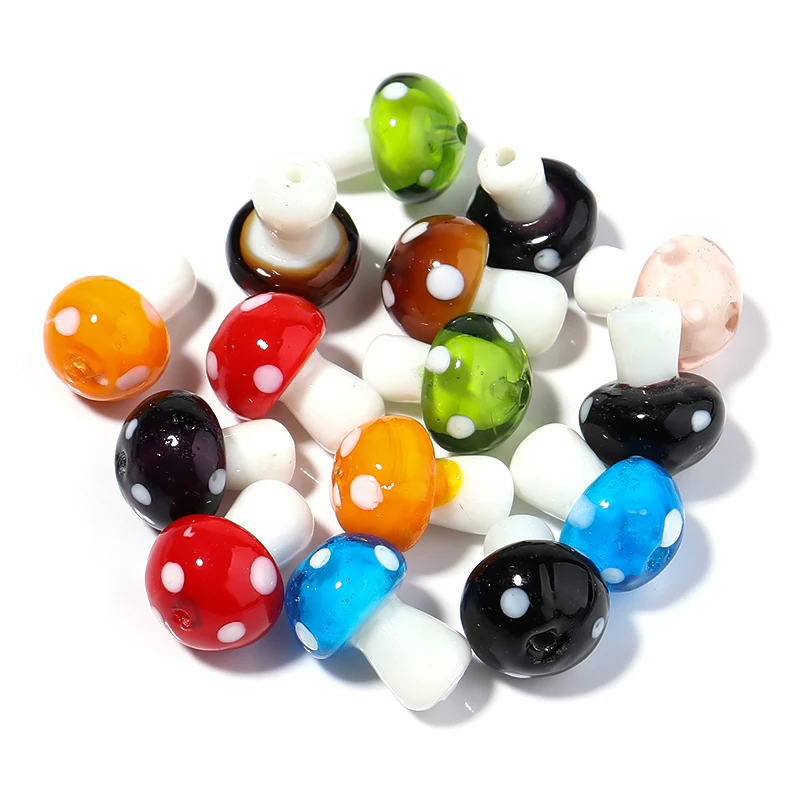 10pcs/Lot Lampwork Mushroom Shape Beads 20x15mm With 2mm Hole Coloured Glaze Charms Suitable for Women Bracelet Anklet Wear DIY