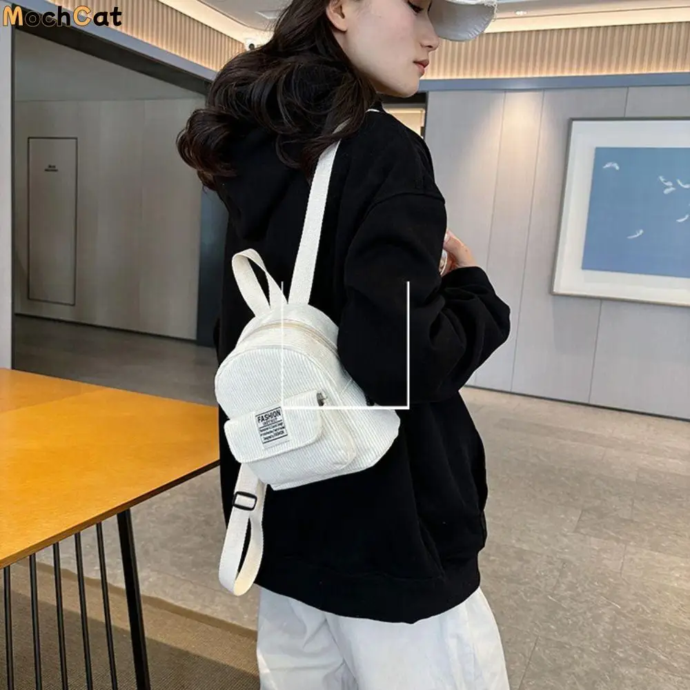 Fashion Phone Bags Corduroy Backpack Handbag Korean Style Mini Shoulder Bags Solid Color Rucksack Women School Bags Student