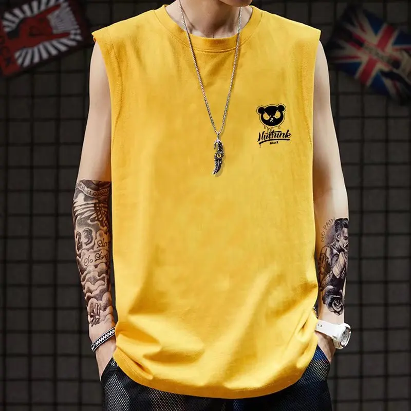 2023 Summer New Men\'s Tank Tops Japan Fashion Streetwear Print Sleeveless Vest Casual Men Clothing Fitness Loose Men Tank Tops