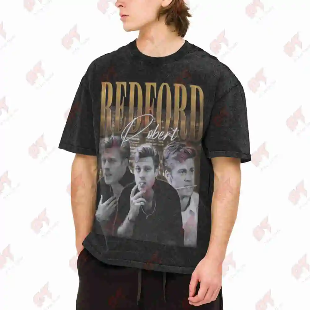 Robert Redford Photo Vintage Washed Tee Pure Cotton T-Shirt