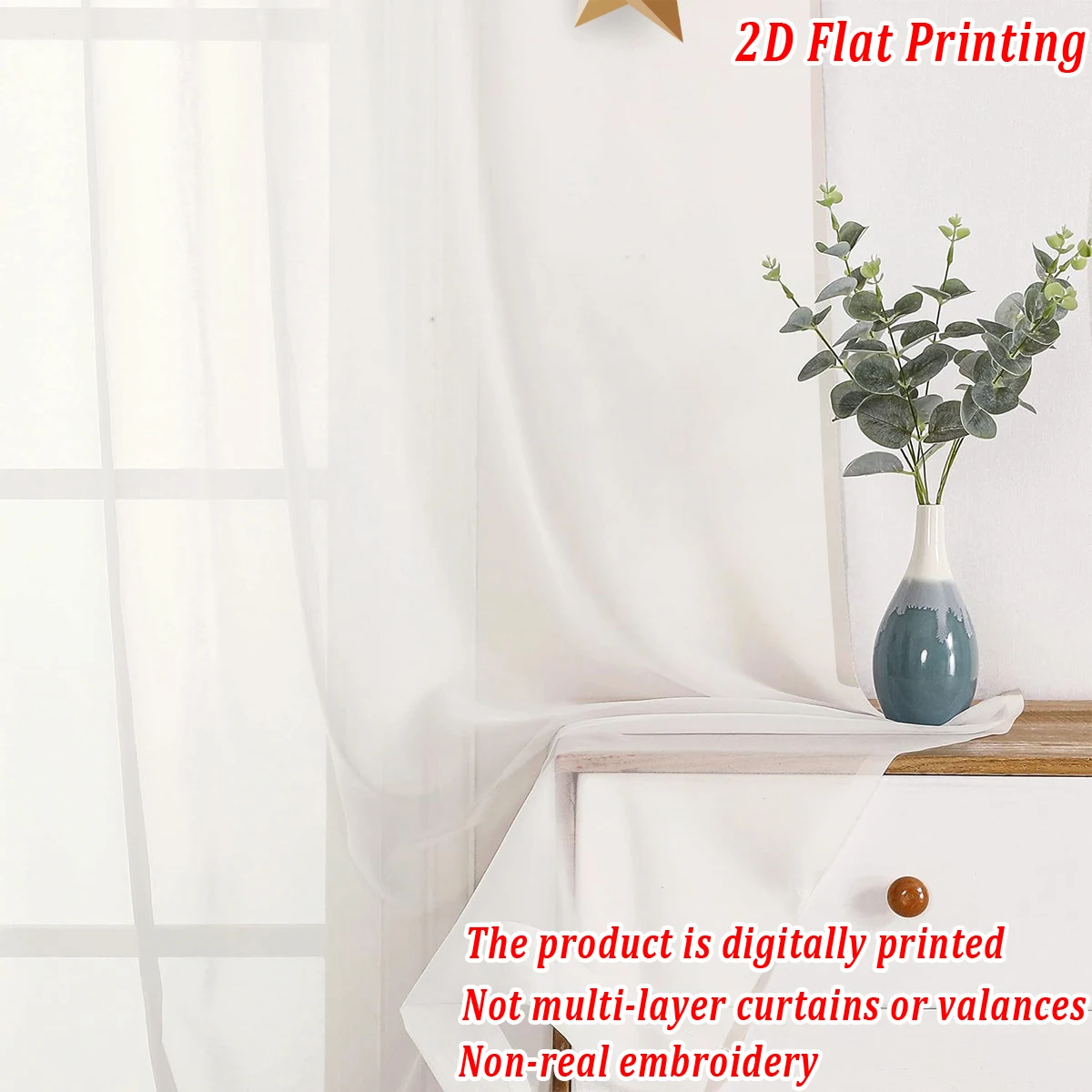 Tenda velata con stampa piatta natalizia con palla di Natale, ornamento a stella, ramo di pino per decorazioni per la camera da letto del soggiorno, feste