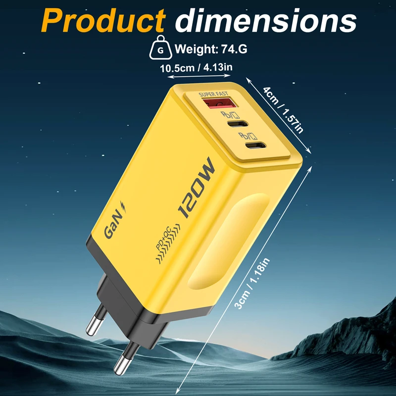 Lenovo 120W Schnellladegerät USB+Dual-PD-Anschlüsse Multi-Port USB-C-Ladegerät Kompatibel mit US-EU-UK-Standards für Smartphones – Detail 1