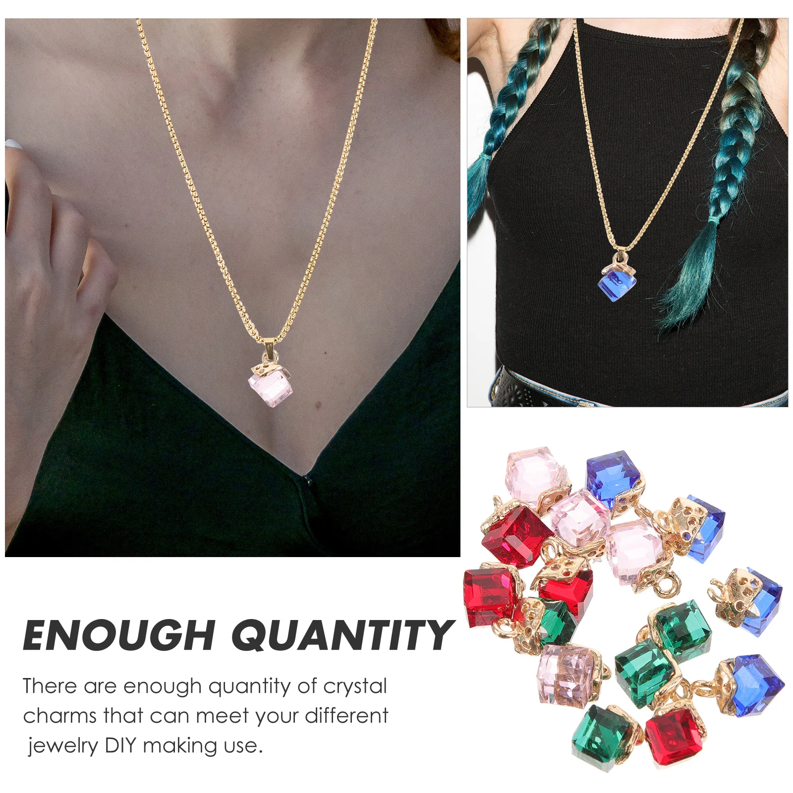 

40Pcs Crystal Charms Cubic Pendants for Jewelry Making DIY Crafts Bulk Pendant Charms for Necklace Bracelet Earring Hanging