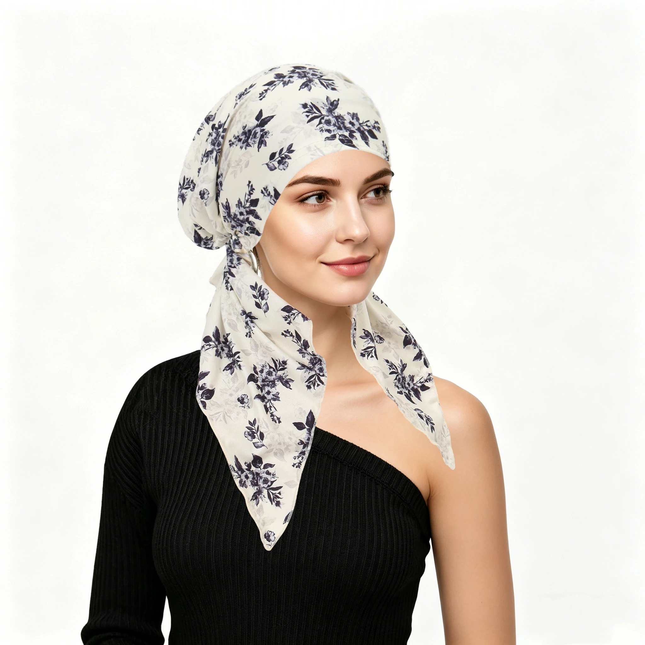 Fashion Women Floral Printed Turban Cap Muslim Hijab Inner Caps Hair Loss Cover Beanies Bonnet Long Tail Headscarf Bandana - view 3