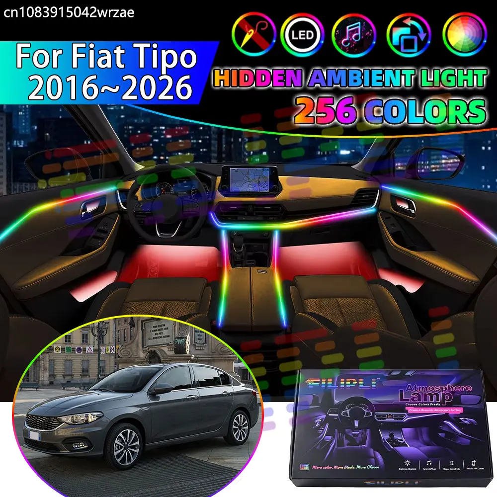 For Fiat Tipo 2016~2026 Egea Dodge Neon RGB Car Interior Ambient Lights Strips Breathing Lighting Kit App Control LED strips
