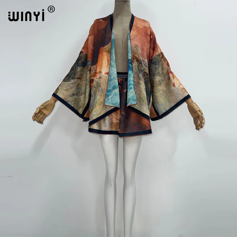 WINYI 2023 new beach cappotto con stampa duplex di alta qualità + minigonna multiuso vestito stampato da donna in seta elastica per le vacanze vestito sexy