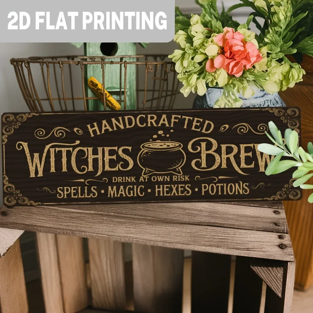 1 Piece of 2D Flat Retro Witch Warning Aluminum Wall Plaque, Featuring a Rustic Style Design with the Text 