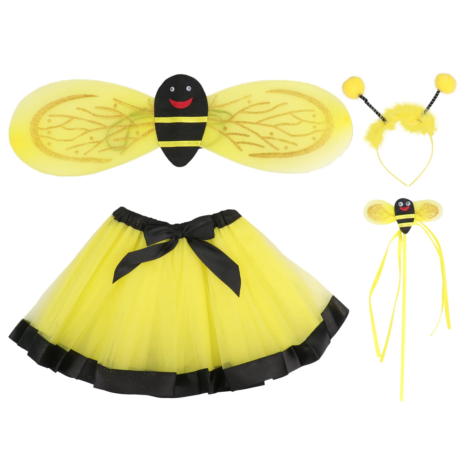1Set Adorable Performance Costume Kids Mesh Skirt Party Cosplay Decor Yellow Premium Material Fashionable Color Matching