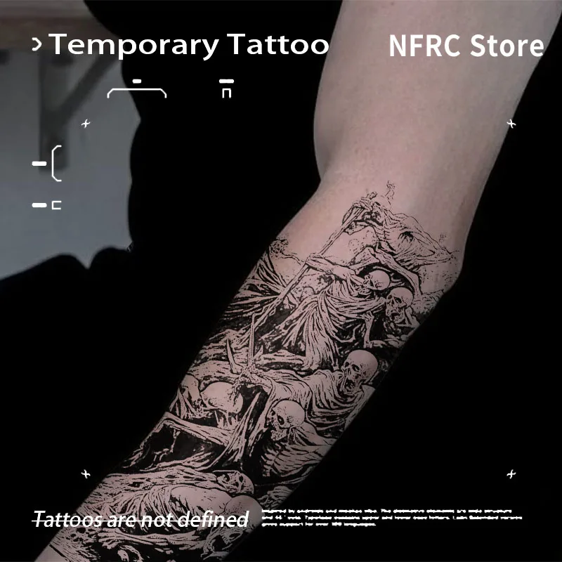 Herbal Juice Tattoo Sticker Gothic Skull Design Temporary Tattoos for Rock Music Fans Waterproof Fake Tattoo for Men Art Hotwife