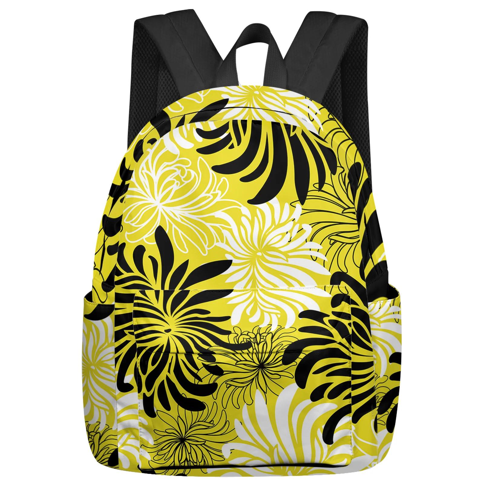

Yellow Chrysanthemum Black And White Retro Backpacks Custom Student School Bags Laptop Backpack Men Women Female Travel Mochila