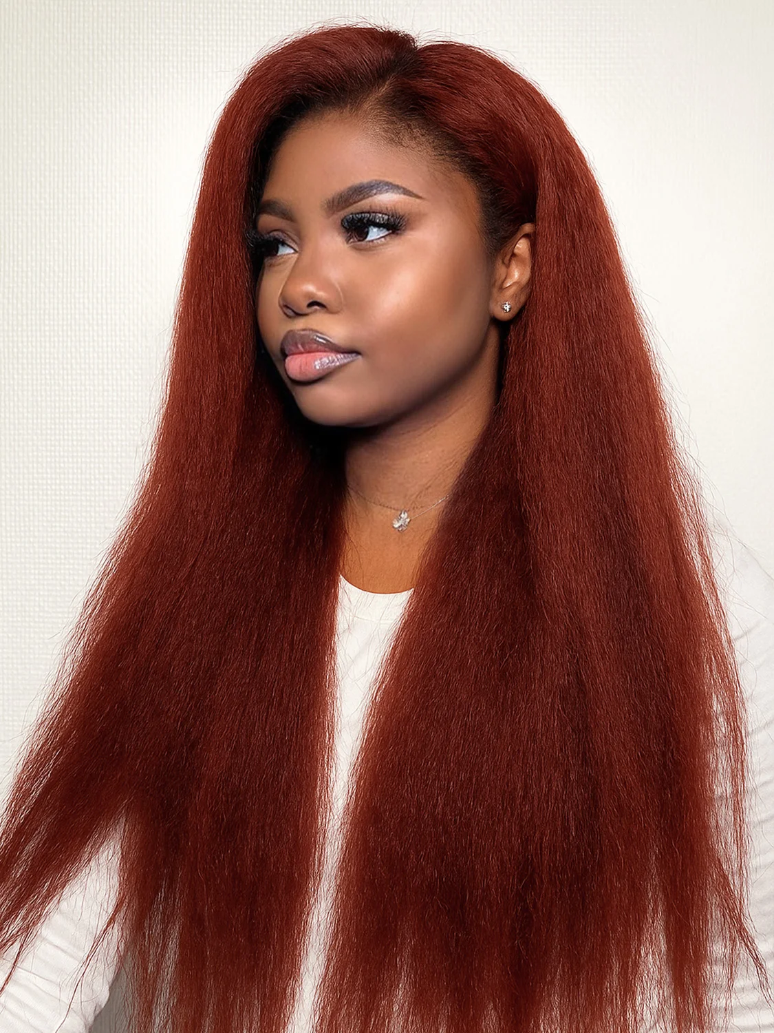 البني المحمر ياكي غريب شعر طبيعي مفرود شعر مستعار 13x4 قبل قطع الدانتيل الجبهة غلويليس قبل قطعها شعر مستعار طبيعي