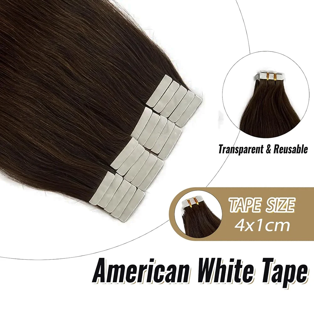 Tape In Hair Extensions Human Hair Seamless Invisible Straight 100% Human Hair Extensions 16-26 Inches For Woman 20Pcs 50G/Pack