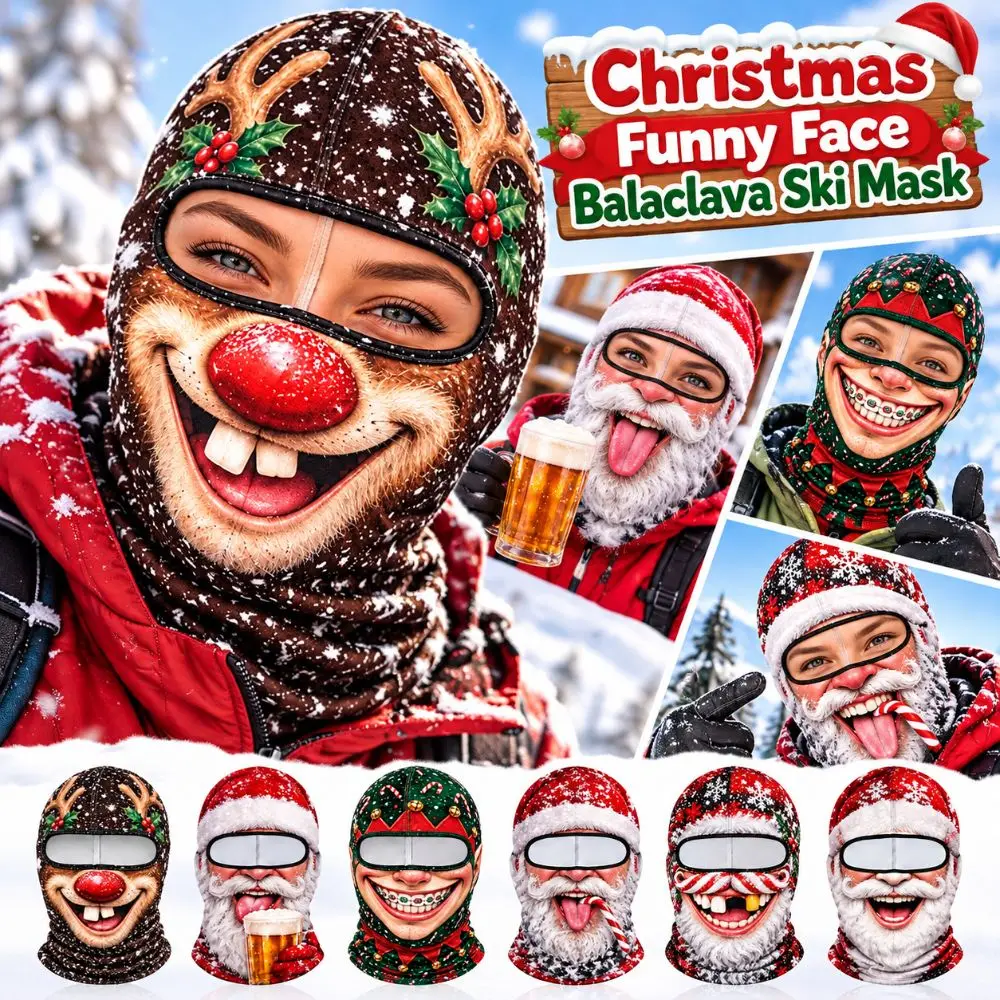 3D Printed Full Face Christmas Funny Ski Mask Snowflake Pattern Breathable Eye Hole Old Man Balaclava Face Mask Elastic