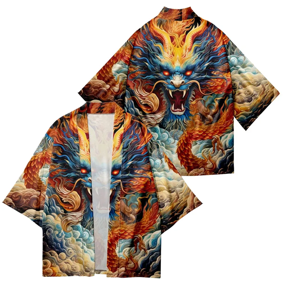 Kimono Traditionnel Japonais à Imprimé Dragon 3D pour Homme et Femme, Chemise de Samouraï, Cardigan de Plage Décontracté