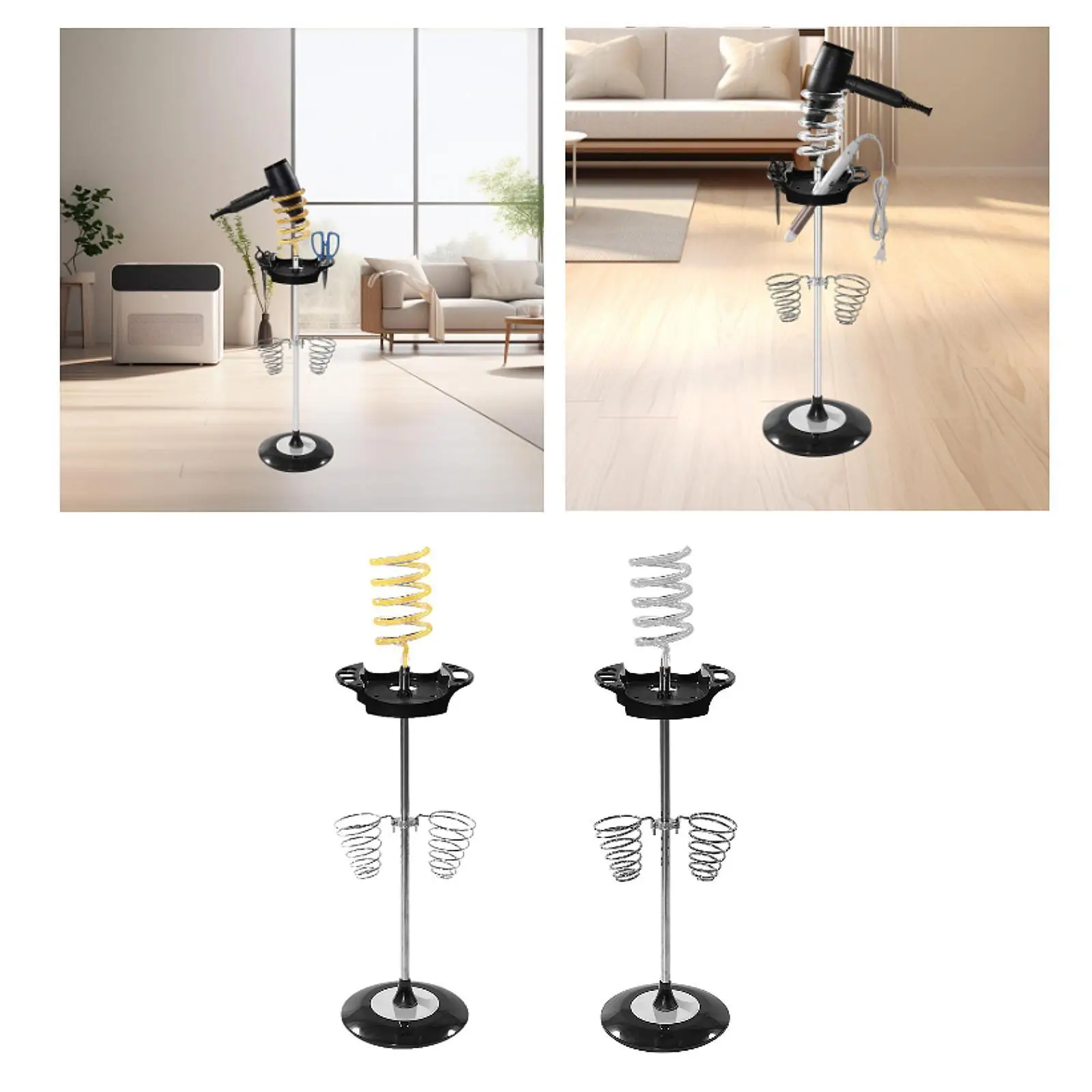 Hair Dryer Holder Floor Stand with Tray Heavy Duty Stable Floor Standing Bracket Hairdressing Tool Rack for Personal Bathroom