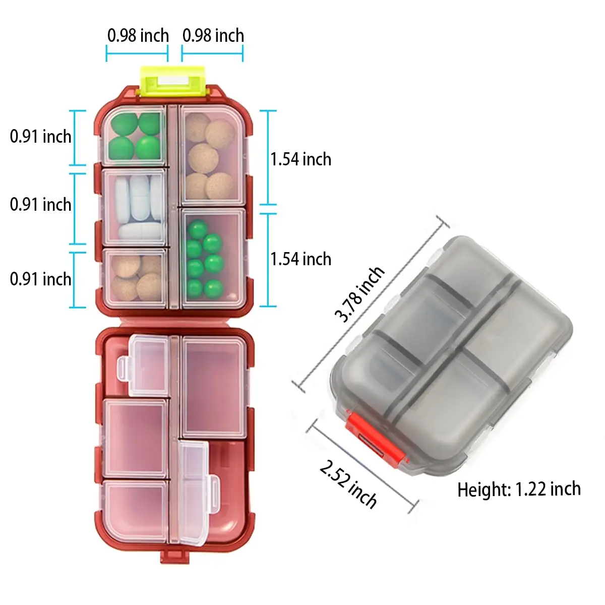 6 عبوات من علب حبوب الدواء، صندوق منظم حبوب الدواء الصغيرة، منظم حبوب السفر الأسبوعي، حامل علبة حبوب الدواء، صندوق حاوية بلاستيكي مقاوم للماء #2
