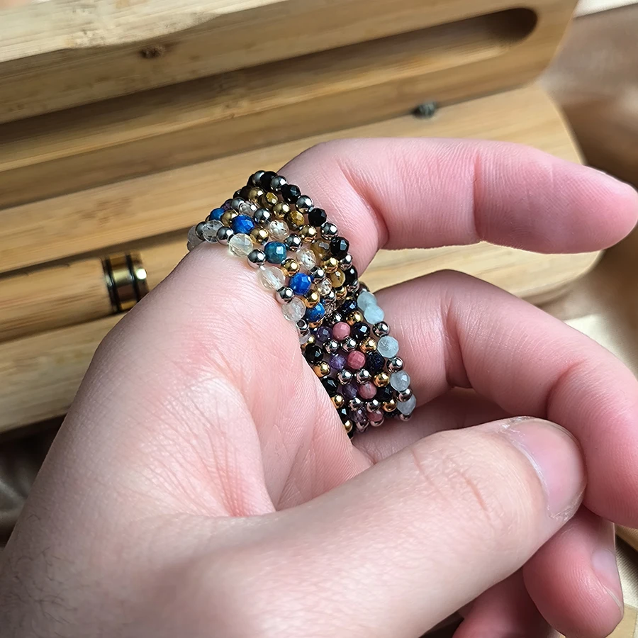Bohemian Style Women's 3mm Faceted Natural Stone Stainless Steel Ring Bungee Cord Holiday Wedding Party Ring Jewelry Gift