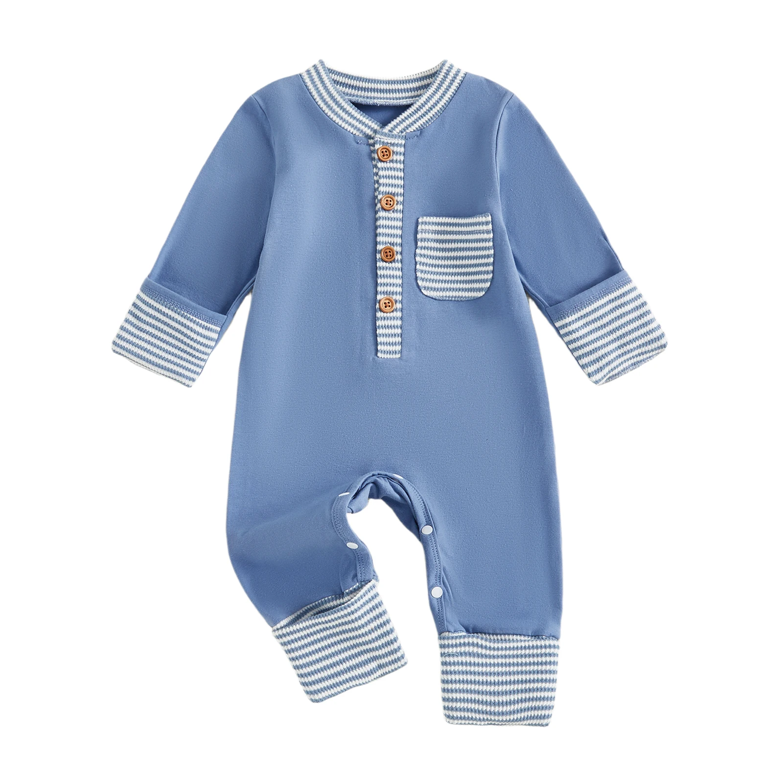 

Baby Boys Jumpsuit Long Sleeve Striped Patchwork Casual Autumn Newborn Romper Clothes