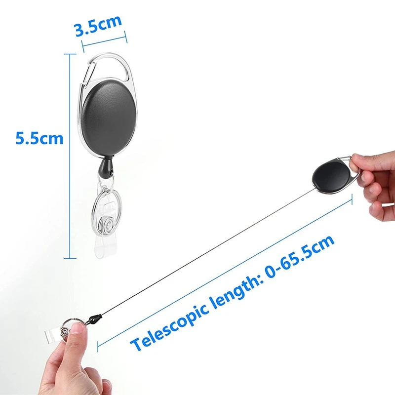 Extendable Key Fob, Set Of 4 ID Jojo Badge Reel With Vinyl Strap And Key Ring, Extendable Lanyard, Carabiner