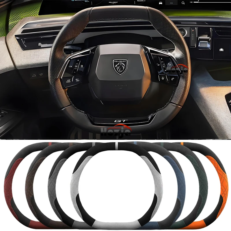 

Suede Leather Car Steering Wheel Cover for Peugeot 2008 GT 2023 2024 Non-slip Car-styling Auto Accessories