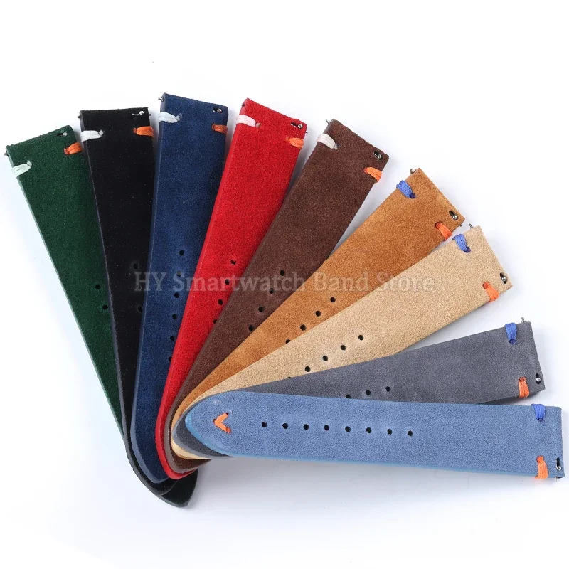 Cinturino per orologio in pelle scamosciata 18mm 20mm 22mm per Seiko per Omega Cinturino vintage con cuciture fatte a mano per Huawei GT4/3 42/46mm