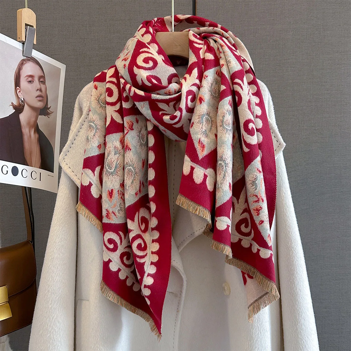 Neue Mode Winter Duplex Druck Kaschmir Schal Frauen Hohe Qualität Verdicken Wrap Schal Damen Pashmina Jacquard Schals Luxus – Detail 2
