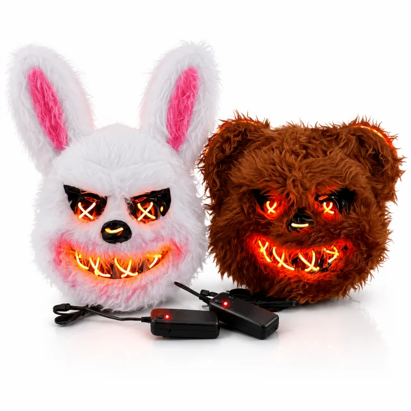 Halloween Leuchtende Maske Kaninchen Ro Bär Cosplay Requisiten LED Tanzparty Gruselmaske Halloween Kreative Cartoon-Tiermaske – Detail 5