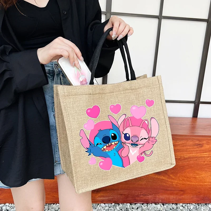 

Lilo Stitch Linen bag Hand-painted cotton sacks Jute portable imitation sacks Linen bags Shopping bags Laminated bags