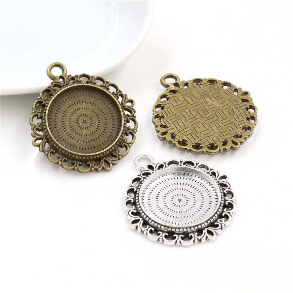 10pcs 20mm Inner Size Antique Silver Plated And Bronze Colors Pattern Style Cabochon Base Setting Charms Pendant