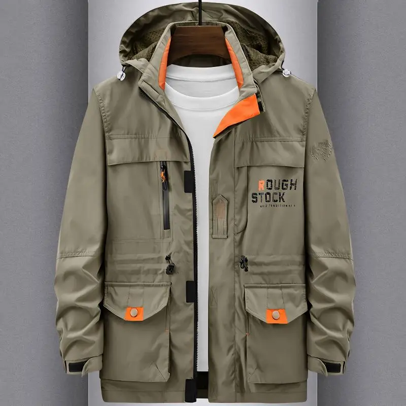 

Spring Autumn Coat Male Multi-pocket Outdoor Windproof Waterproof Hooded Jacket Windbreaker Bomber Jacket Zipper Military Tops