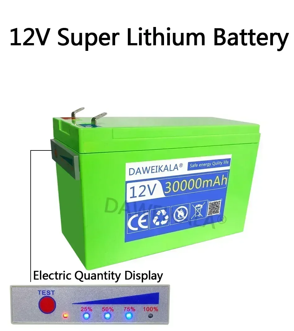 NEW 12V Battery 30Ah Built-In High Current 30A BMS 18650 Lithium Battery Pack For Electric Vehicle Battery 12.6V Charger