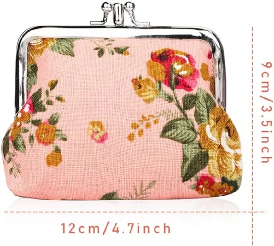 กระเป๋าใส่บัตรเครดิตกระเป๋าเก็บบัตรขนาดเล็กลายดอกไม้สำหรับกระเป๋าสตางค์ใบสั้นกระเป๋าใส่เหรียญผ้าใบดอกกุหลาบสองชั้นกระเป๋าใส่กุญแจ
