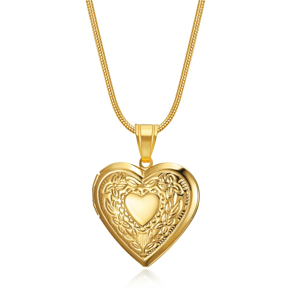 High End Love Heart Photo Locket Pendant Necklace Stainless Steel Snake Chain Gold Color Memory DIY Openable Jewelry For Women