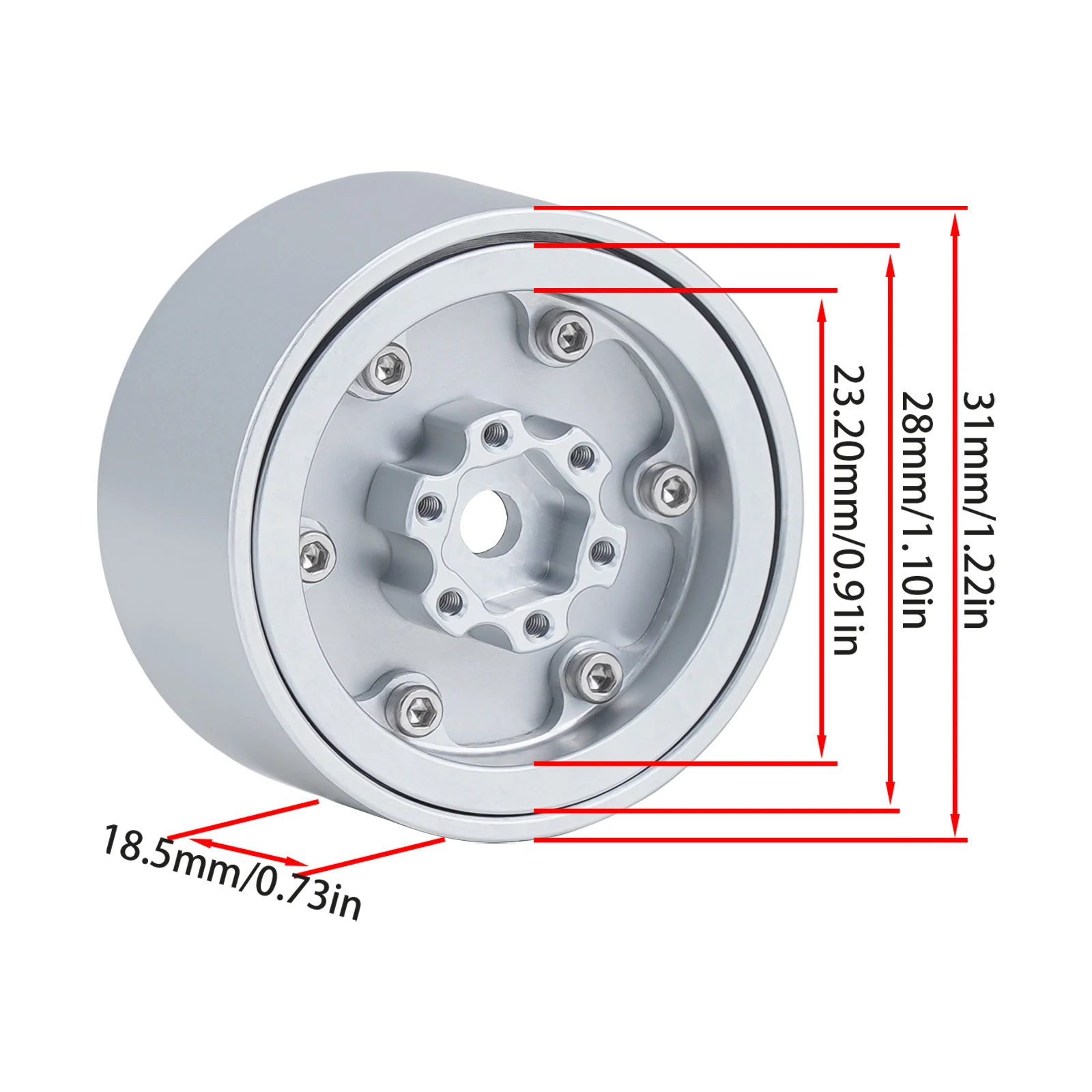 TCRC Aluminum Deep Dish 1.0'' Beadlock Wheels Rims -5.5mm Offset Rim