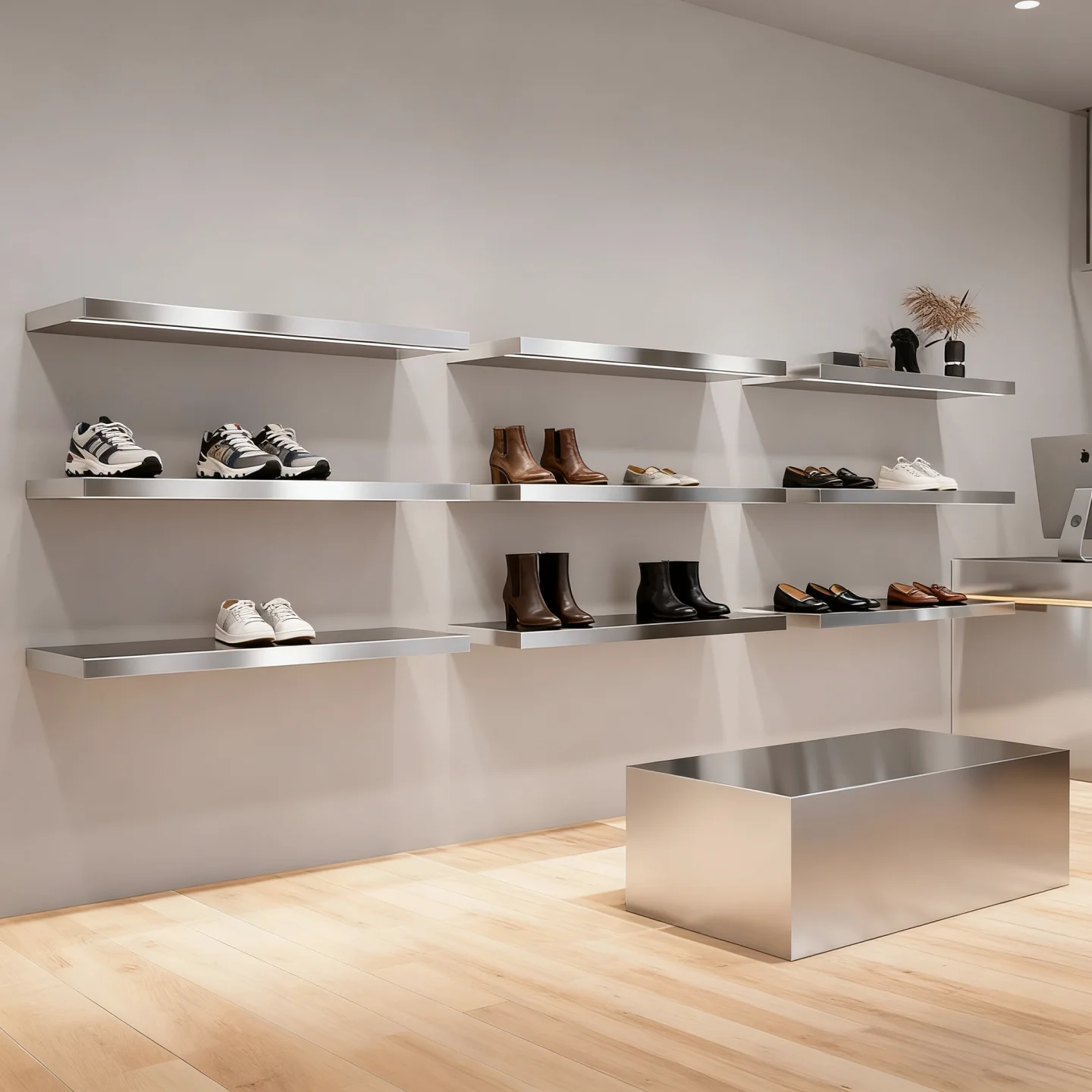 Shoe store shoe rack display rack stainless steel wall hanging shoe shelf clothing store high-end shoes and bags display rack