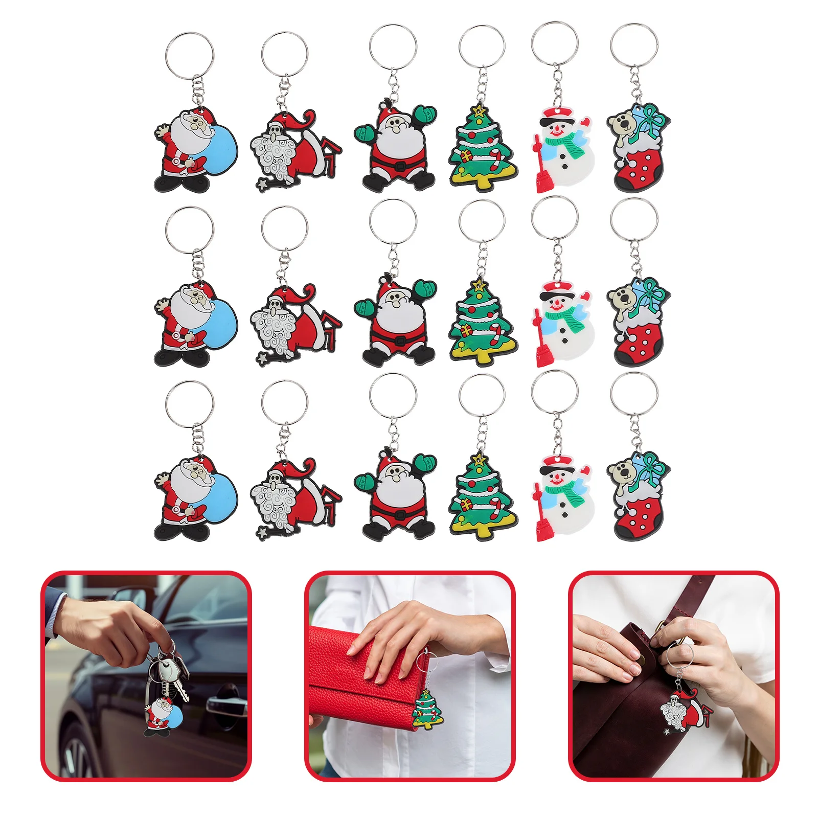 

24Pcs Christmas Tree Keychain Santa Snowman Pendant Creative Bag Phone Car Key Decoration Gift Party Favor Christmas Keychain
