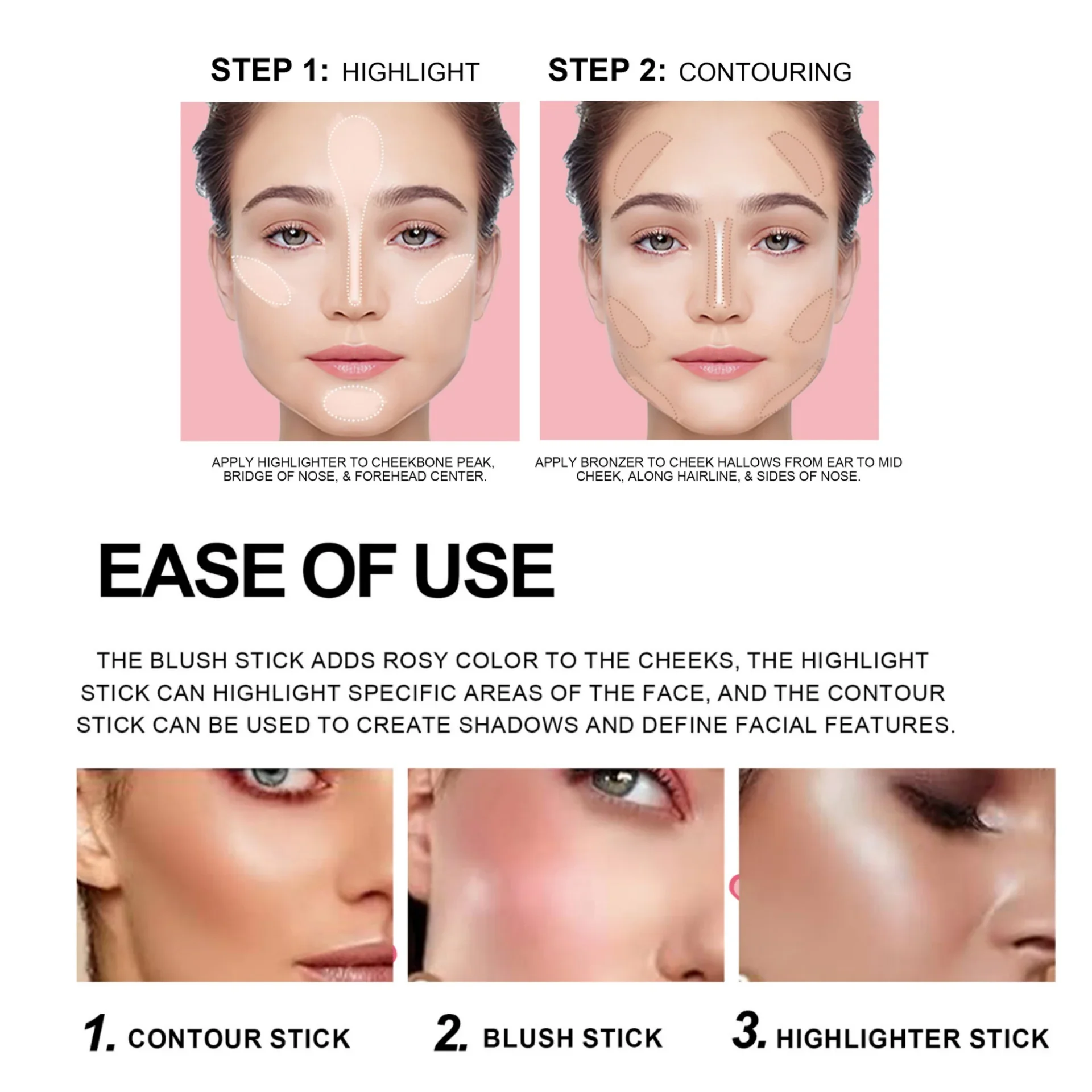 8 Colors Love Shape Blush Highlight Stick Face Contouring Stick Waterproof Long Lasting Blusher Creamy Cheek Tint Makeup