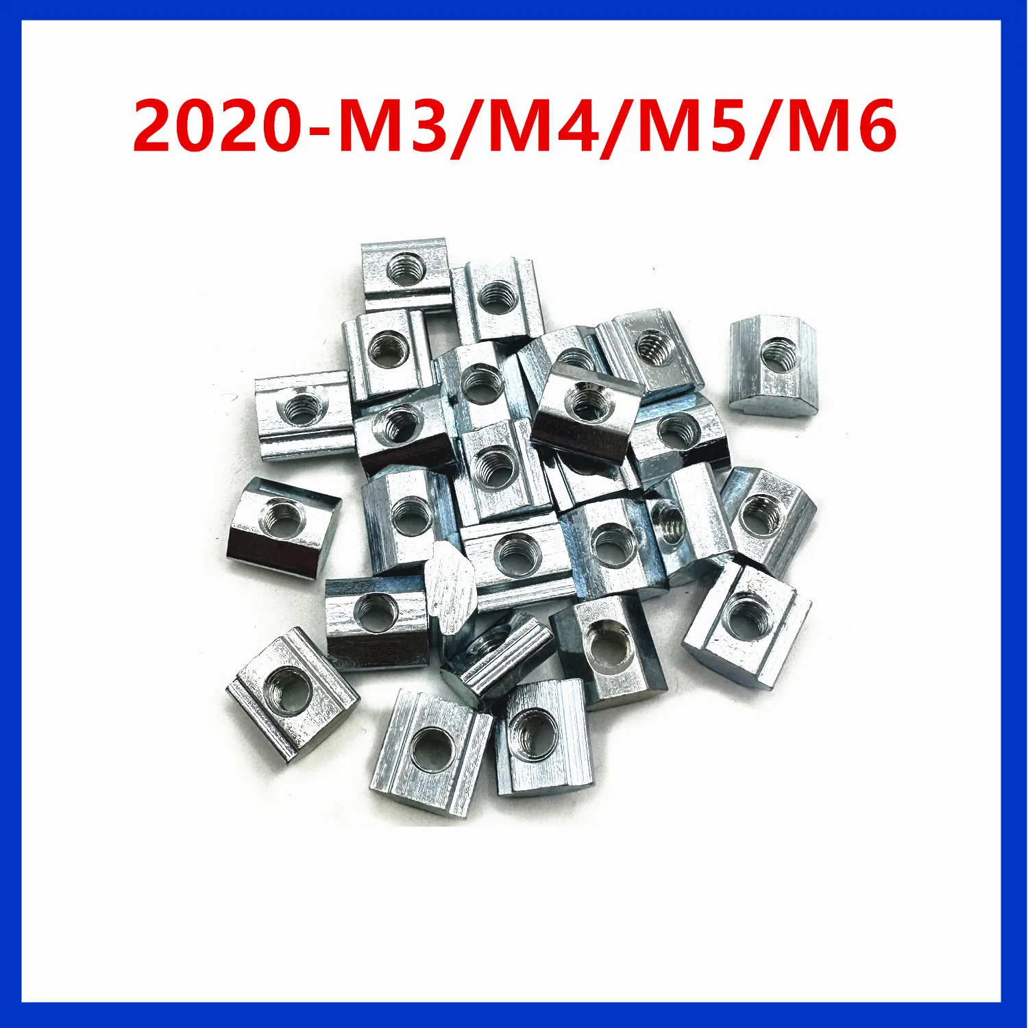 100pcs 20 SeiresT Sliding Block Square Nuts M3/M4/M5/M6 for 2020 Aluminum Profile Slot 6mm Zinc Coated Plate 3D Printer