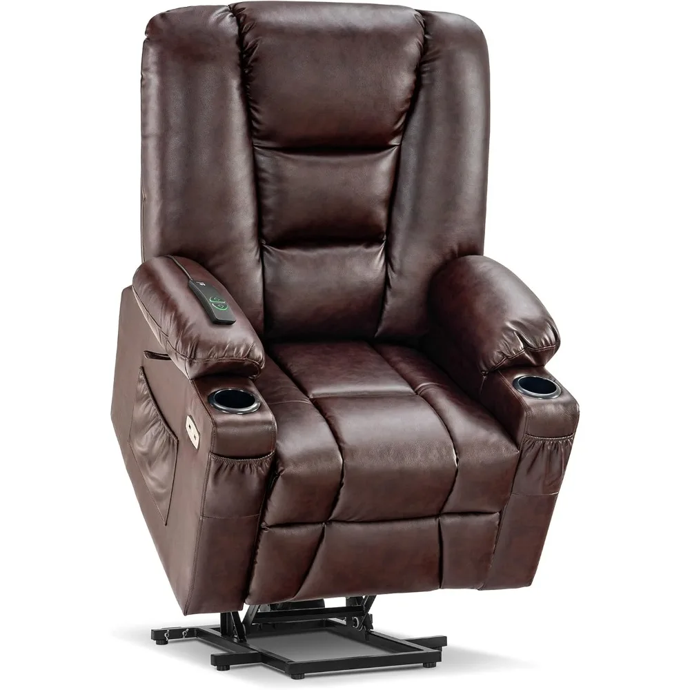 Large Power Lift Recliner Chair Sofa with Massage and Heat for Big and Tall Elderly People, 3 Positions, Cup Holders, USB Ports