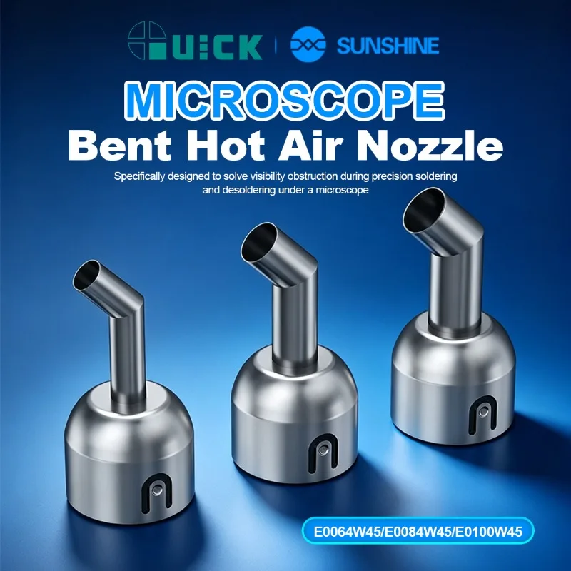 QUICK 45 Degree Angled Hot Air Nozzle Stainless Steel Fit M7 M9 Rework Station Microscope PCB Precision Repair Nozzle